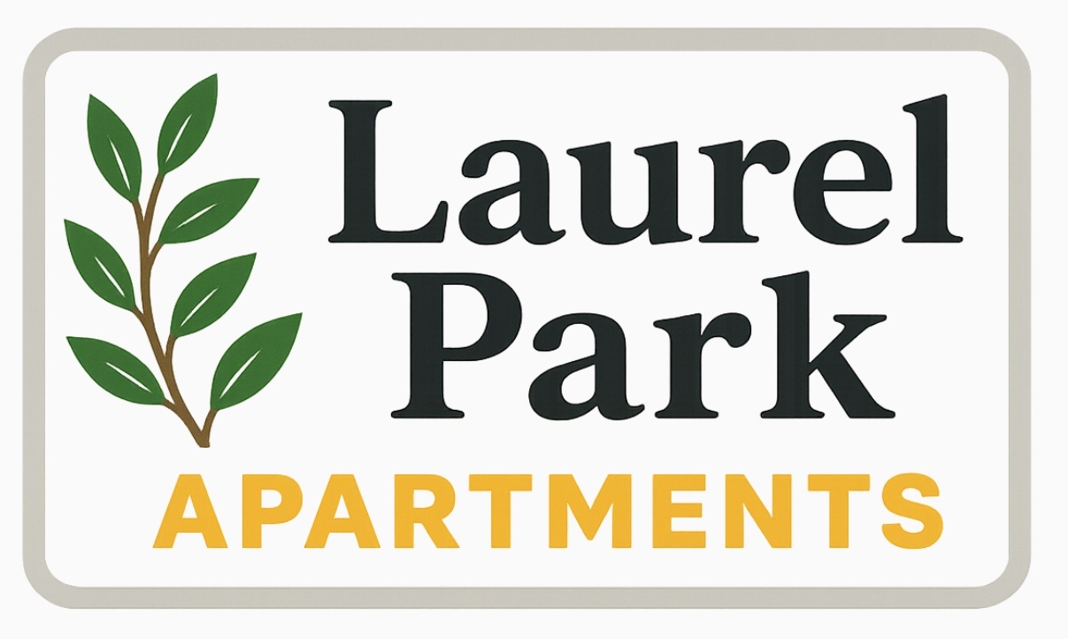 A logo for Laurel Park Apartments with a green leafy branch.